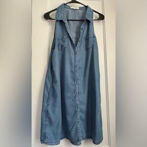 Love Tree Tencel Denim Sleeveless Button Front Shirt Dress Size L